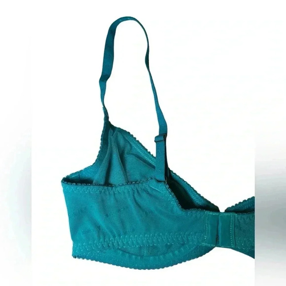 Savage X Fenty Shimmer Flocked Logo Unlined Bra in Deep Teal Green Shimmer - Picture 4 of 11